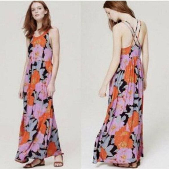Ann Taylor Loft Full Bloom Halter Strappy Maxi Dress Blogger's Favorite Size 6 - Picture 5 of 13